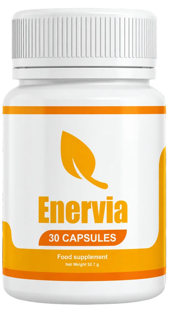 A single bottle of Enervia, 30 capsules, net weight 52.7 g